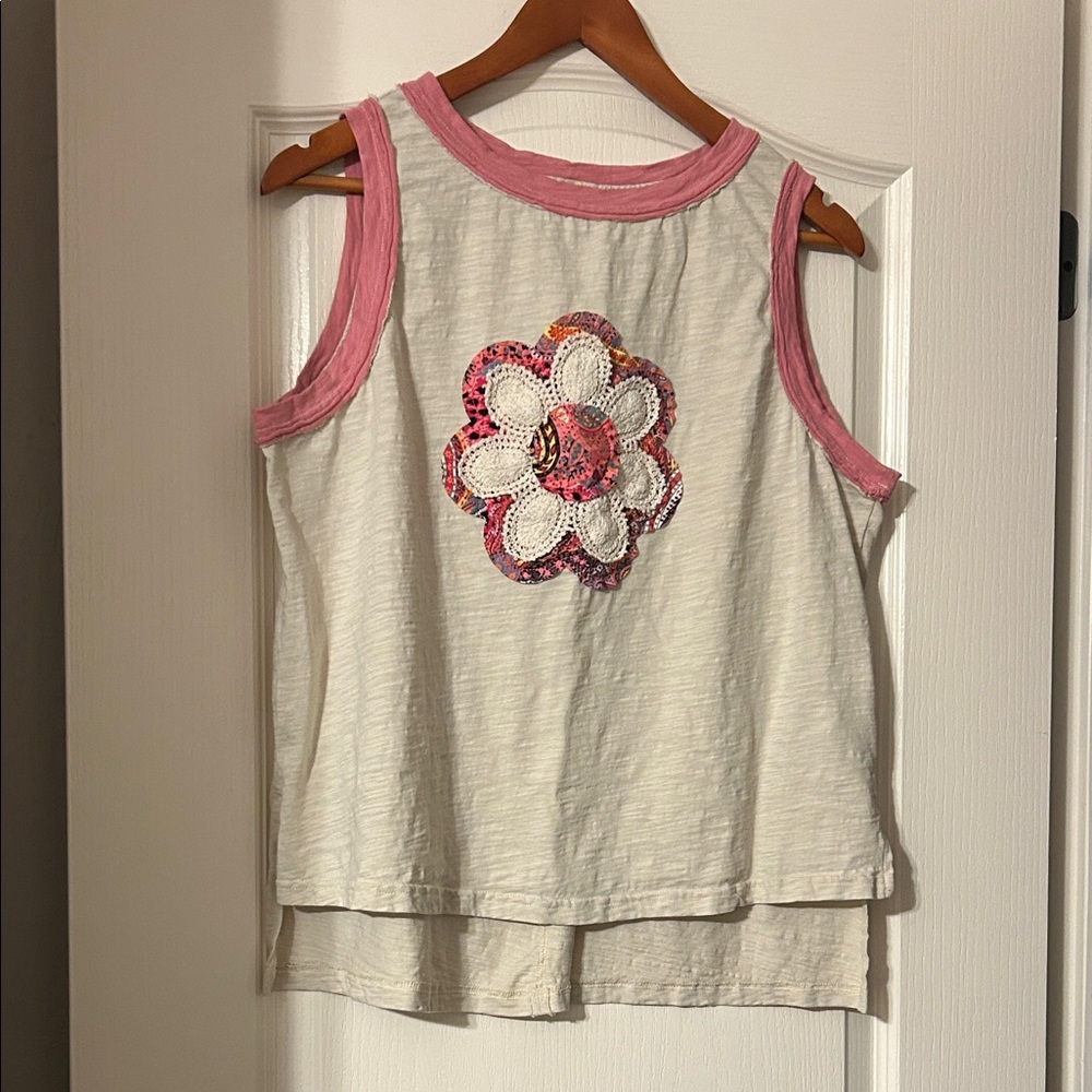 SHEIN Pink and Cream Floral Tank Top
